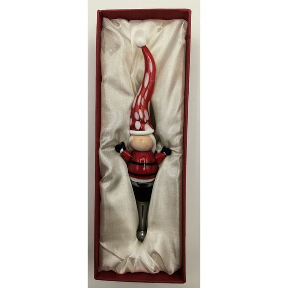Hand Blown Glass Santa Claus Wine Bottle Stopper Red Polka Dot Hat & Gift Box - Picture 3 of 5